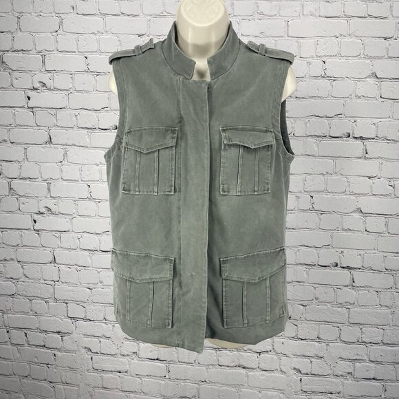 Marrakech Anthropologie Green Cargo Pocket Zip Up Snap Vest Collar Size Small S - Picture 1 of 6